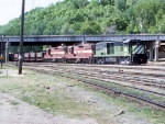 Eastbound BN-DM&IR "All-rail" ore train passes BN Daytons Bluff Yard. Jim Hinshaw photo. 